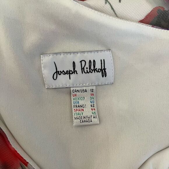 Joseph Ribkoff Floral Mesh Sheath Dress Watercolor Print Ruched Asymmetrical 12‎ - Picture 8 of 10